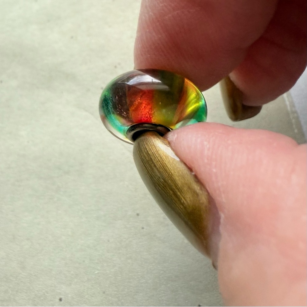 Authentic Trollbeads – Retired Encased Rainbow Stripe Glass Bead (Early Era)